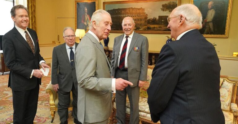 Feature King Charles III Hosts War Veterans at Buckingham Palace