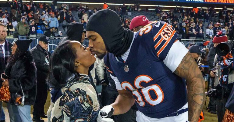 Feature Simone Biles and Husband Jonathan Owens Pack on the PDA Before Bears Game