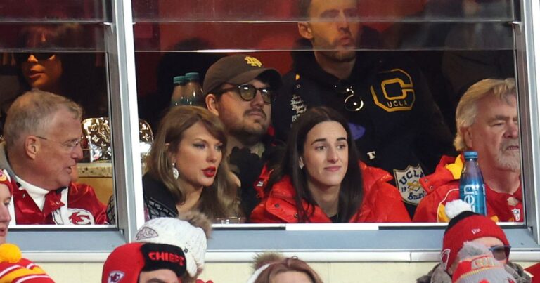 GettyImages 2194614753 Caitlin Clark and Taylor Swift Cheer for Travis Kelce at NFL Playoff Game